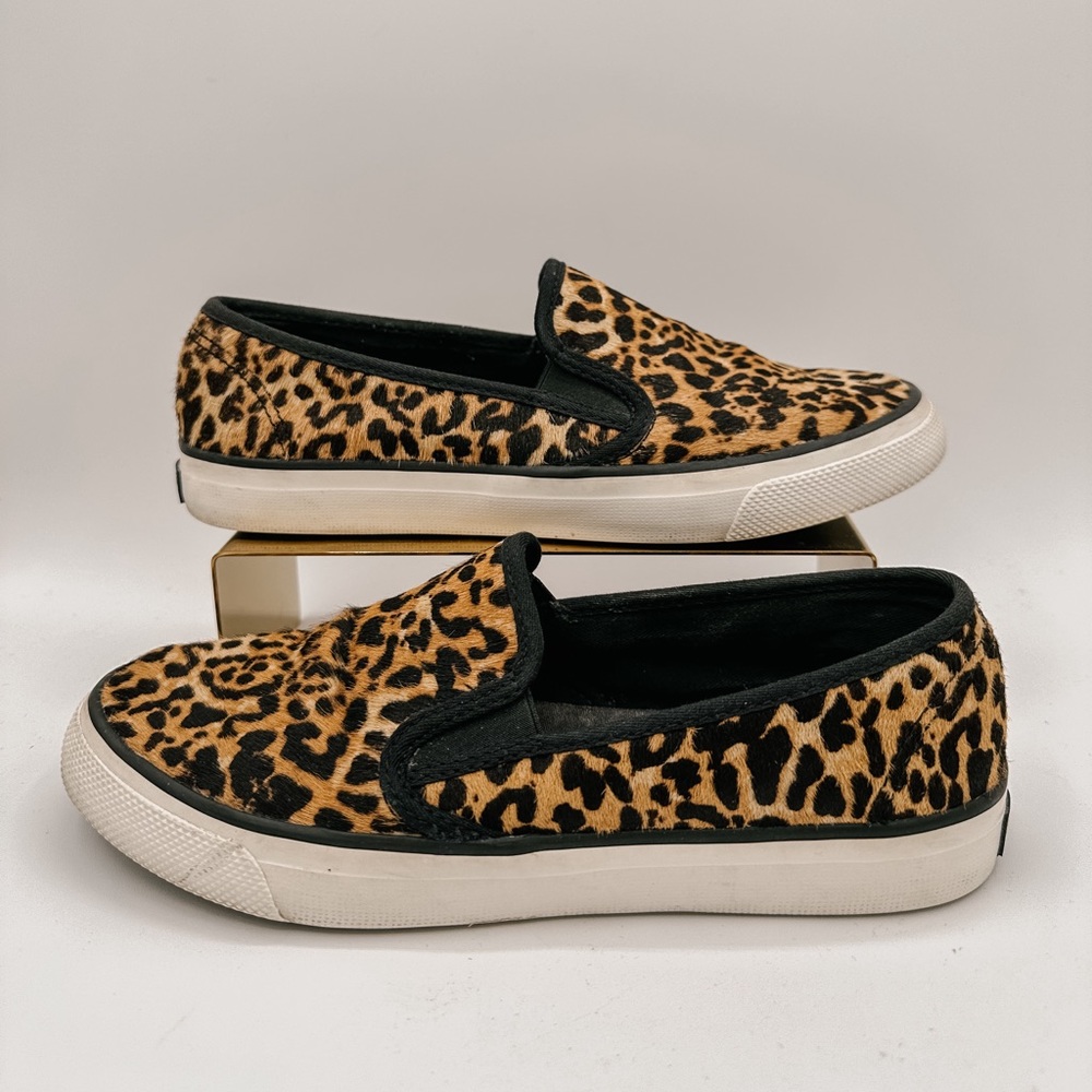 SPERRY Leopard Print Calf Hair Slip Ons | Size 6.5